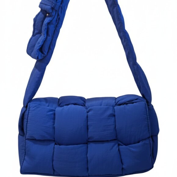Bottega-Inspired Woven Puffer Crossbody Bag in Cobalt Blue Adjustable Strap - Picture 4 of 6